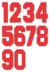 Nažehlovací čísla na dresy sada - červená výška 15 cm